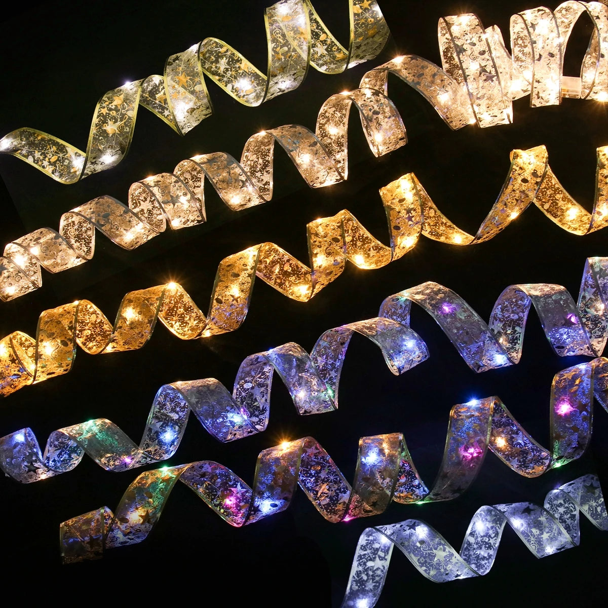 Christmas ribbon fairy lights